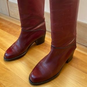 Vintage Italian Leather Burgundy  Joan & David Knee High Boots, Size 38.5